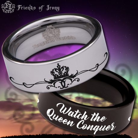 Tiara Watch the Queen Conquer Custom Personalize Laser Engrave Tungsten Wedding Band Ring