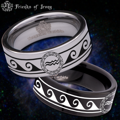 Aquarius Custom Personalize Laser Engrave Tungsten Wedding Band Ring