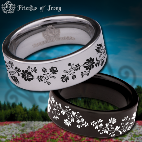 Flower Custom Personalize Laser Engrave Tungsten Wedding Band Ring