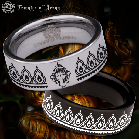 Ganesha Custom Personalize Laser Engrave Tungsten Wedding Band Ring