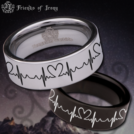 Heartbeat Custom Personalize Laser Engrave Tungsten Wedding Band Ring