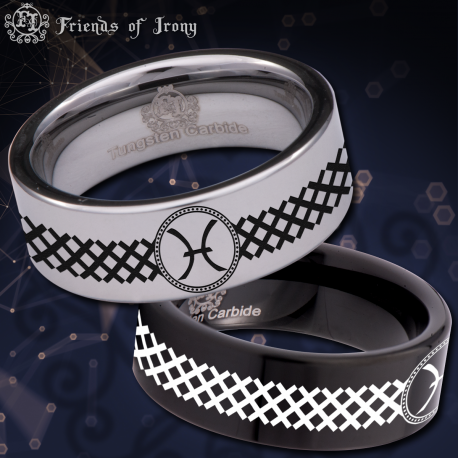 Pisces Custom Personalize Laser Engrave Tungsten Wedding Band Ring