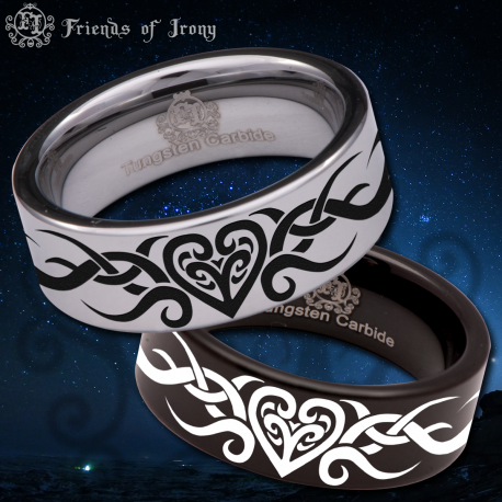 Tribal Heart Custom Personalize Laser Engrave Tungsten Wedding Band Ring