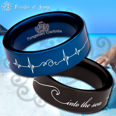 Wave Custom Personalize Laser Engrave Tungsten Wedding Band Ring