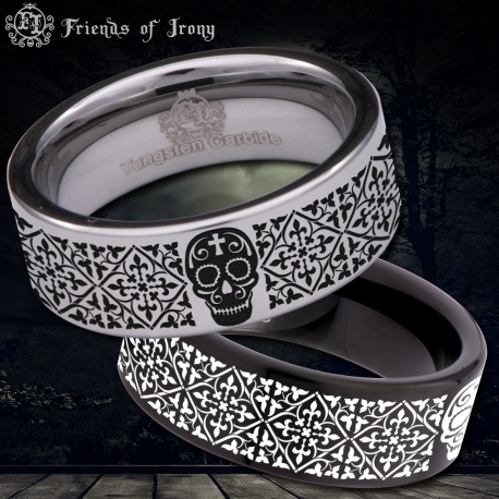 Were Calavera Custom Personalize Laser Engrave Tungsten Wedding Band Ring