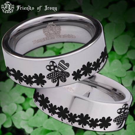Clover Custom Personalize Laser Engrave Tungsten Wedding Band Ring