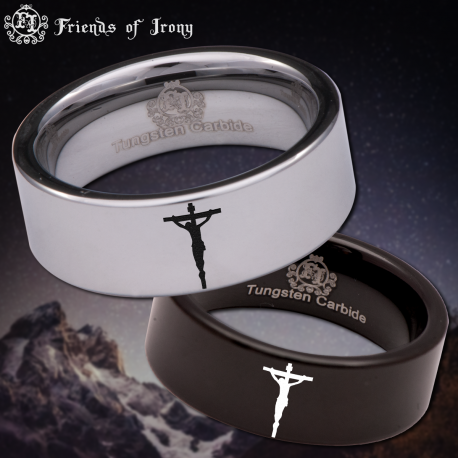 Crucifix Custom Personalize Laser Engrave Tungsten Wedding Band Ring