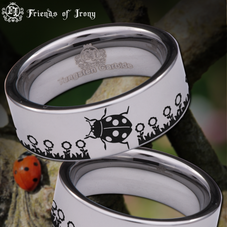 Ladybug Custom Personalize Laser Engrave Tungsten Wedding Band Ring