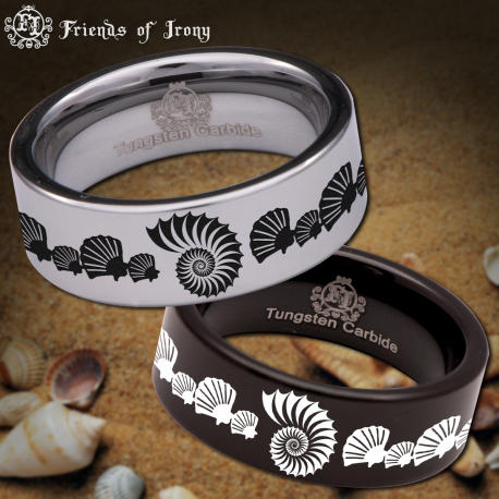 Seashell Custom Personalize Laser Engrave Tungsten Wedding Band Ring