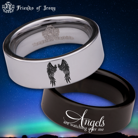 Angel Wings Custom Personalize Laser Engrave Tungsten Wedding Band Ring
