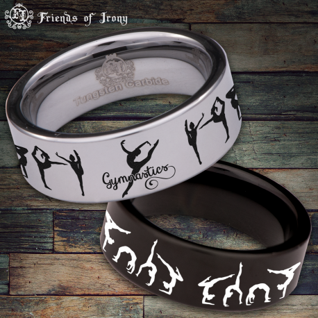Gymnastics Custom Personalize Laser Engrave Tungsten Wedding Band Ring