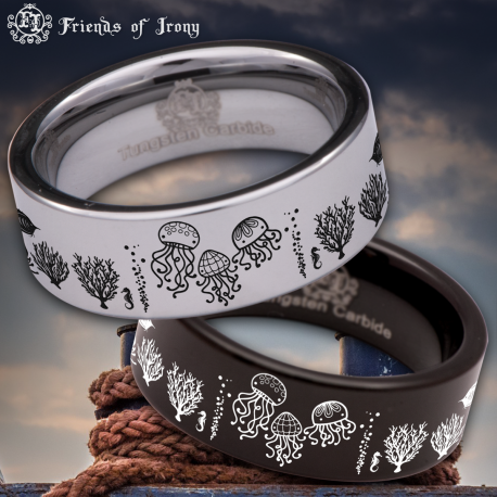 Jellyfish Custom Personalize Laser Engrave Tungsten Wedding Band Ring