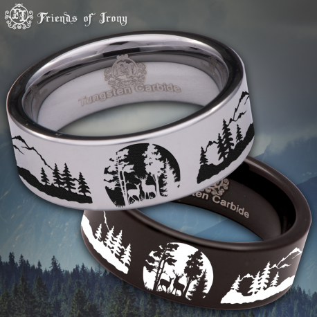 Nature Landscape Custom Personalize Laser Engrave Tungsten Wedding Band Ring