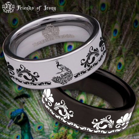 Peacock Custom Personalize Laser Engrave Tungsten Wedding Band Ring