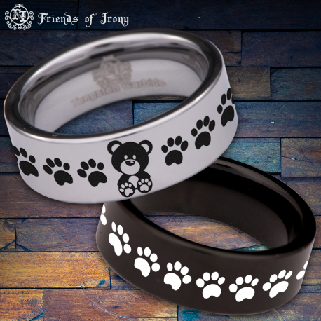 Teddy Bear Custom Personalize Laser Engrave Tungsten Wedding Band Ring