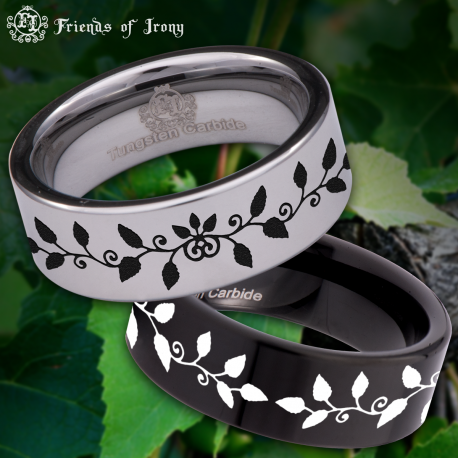 Vine Custom Personalize Laser Engrave Tungsten Wedding Band Ring