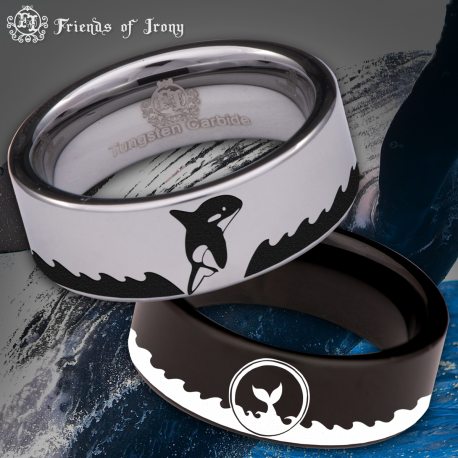 Whale Custom Personalize Laser Engrave Tungsten Wedding Band Ring