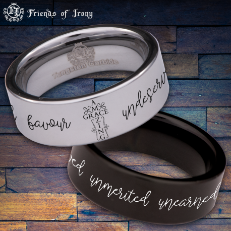 Amazing Grace Custom Personalize Laser Engrave Tungsten Wedding Band Ring