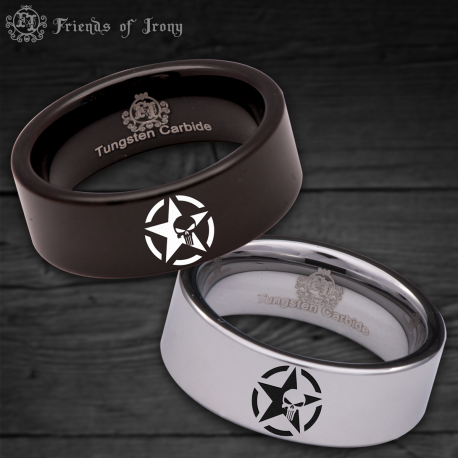 Army Star Skull Custom Personalize Laser Engrave Tungsten Wedding Band Ring