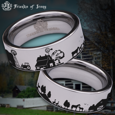 Farm Barn Tractor Custom Personalize Laser Engrave Tungsten Wedding Band Ring