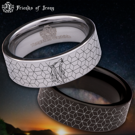Geometric Wolf Style 2 Custom Personalize Laser Engrave Tungsten Wedding Band Ring