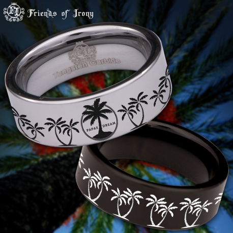 Palm Tree Custom Personalize Laser Engrave Tungsten Wedding Band Ring