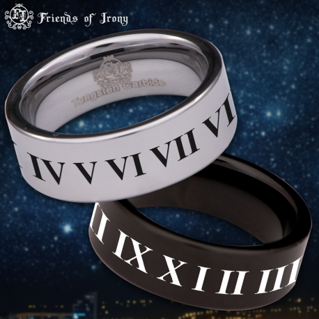 Roman Numerals Custom Personalize Laser Engrave Tungsten Wedding Band Ring