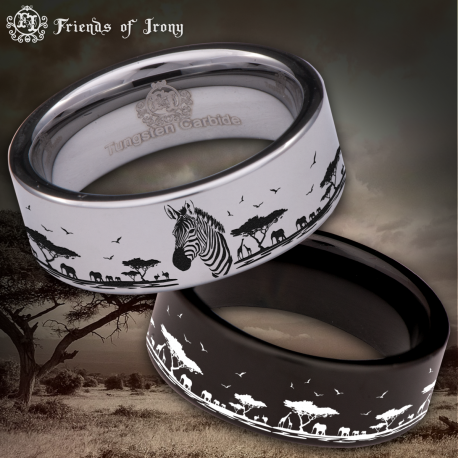 Zebra Custom Personalize Laser Engrave Tungsten Wedding Band Ring