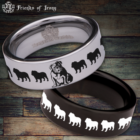 Bulldog Custom Personalize Laser Engrave Tungsten Wedding Band Ring