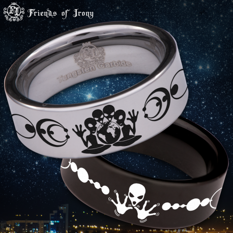 Grey Alien Custom Personalize Laser Engrave Tungsten Wedding Band Ring