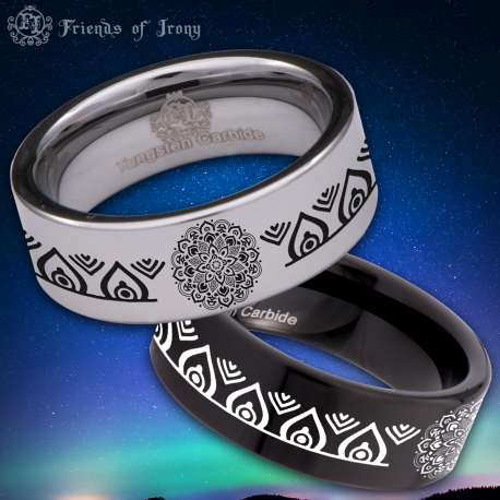Mandala Custom Personalize Laser Engrave Tungsten Wedding Band Ring