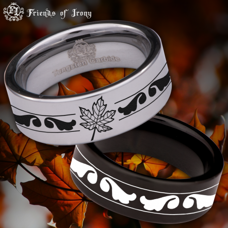 Maple Leaf Custom Personalize Laser Engrave Tungsten Wedding Band Ring