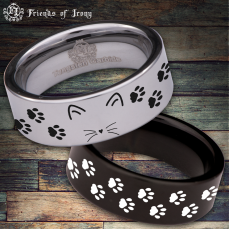 Cat Paws Ears Custom Personalize Laser Engrave Tungsten Wedding Band Ring