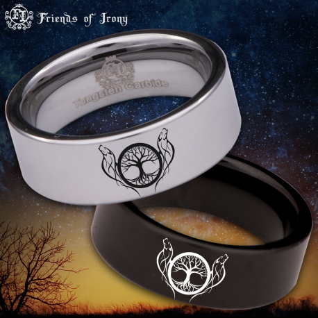 Wolf and Tree of Life Custom Personalize Laser Engrave Tungsten Wedding Band Ring