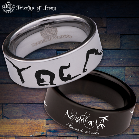 Yoga Style 3 Custom Personalize Laser Engrave Tungsten Wedding Band Ring