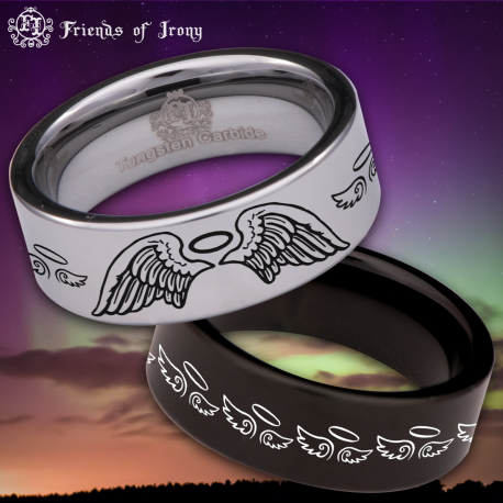 Angel Wings and Halo Custom Personalize Laser Engrave Tungsten Wedding Band Ring