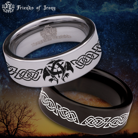 Celtic Raven Custom Personalize Laser Engrave Tungsten Wedding Band Ring