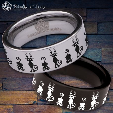 Falling Cat Custom Personalize Laser Engrave Tungsten Wedding Band Ring