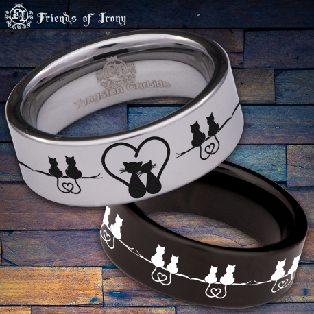 Kitty Cat Lovers Custom Personalize Laser Engrave Tungsten Wedding Band Ring