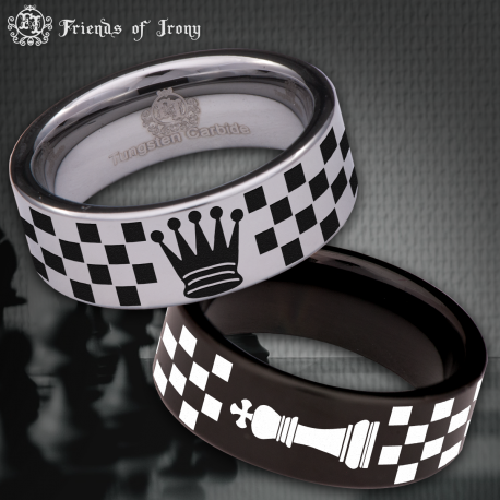 Chess King Couple Custom Personalize Laser Engrave Tungsten Wedding Band Ring