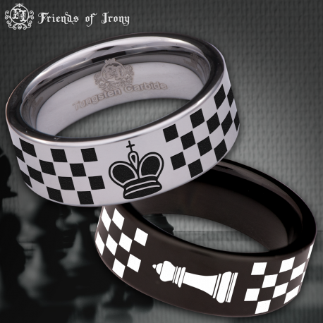 Chess Queen Couple Custom Personalize Laser Engrave Tungsten Wedding Band Ring