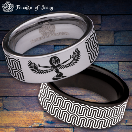 Egyptian Isis Custom Personalize Laser Engrave Tungsten Wedding Band Ring