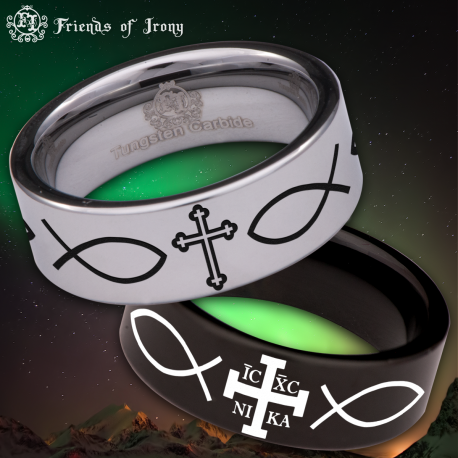 Orthodox Cross Custom Personalize Laser Engrave Tungsten Wedding Band Ring