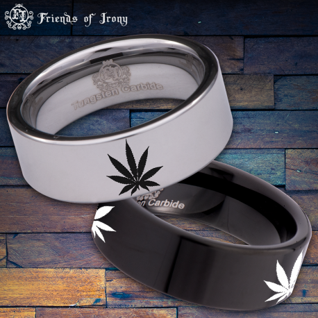 Cannabis Custom Personalize Laser Engrave Tungsten Wedding Band Ring