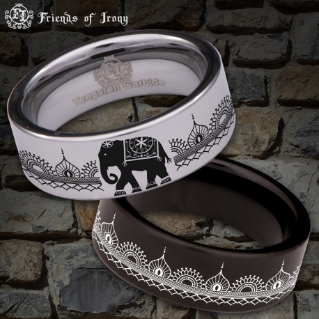Indian Elephant Custom Personalize Laser Engrave Tungsten Wedding Band Ring