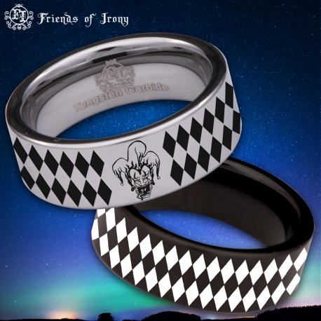 Jester Clown Custom Personalize Laser Engrave Tungsten Wedding Band Ring