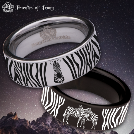Zebra Print Custom Personalize Laser Engrave Tungsten Wedding Band Ring