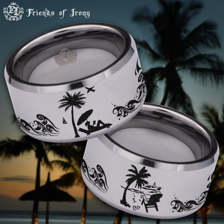 Beach Scenery 12mm Custom Personalize Laser Engrave Tungsten Wedding Band Ring
