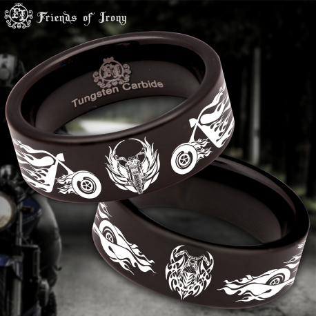 Motorcycle Tribal Biker Custom Personalize Laser Engrave Tungsten Wedding Band Ring