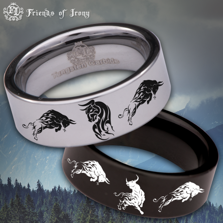 Tribal Bull Custom Personalize Laser Engrave Tungsten Wedding Band Ring